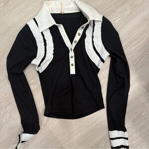 Black and White Long Sleeve Polo Shirt Free People